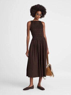 Madewell The Melody Smocked Midi Dress in Molasses